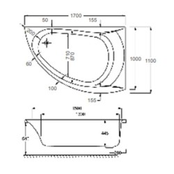 Carron Baths - Omega Carronite Offset Corner Bath NTH 1700 x 1000mm LH