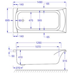 Carron Baths - Delta Carronite Bath NTH 1500 x 700mm