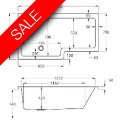 Carron Baths - Quantum 5mm Shower Bath NTH 1500 x 700-850mm LH