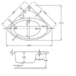 Carron Baths - Oriole Carronite NTH Corner Bath 1200 x 1200mm