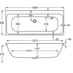 Carron Baths - Profile Carronite Double Ended Bath NTH 1650 x 700mm