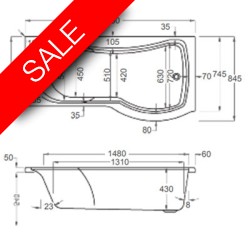 Carron Baths - Arc 5mm Shower Bath NTH 1700 x 700-850mm RH