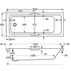 Carron Baths - Quantum Integra Eco (430) SE TG Bath NTH 1700 x 700mm-5mm