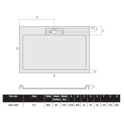 MX Shower Trays - Expressions Hidden Waste 1200 x 800mm Low Profile Tray