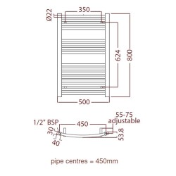 Radox - Premier Curved Towel Warmer - 800 x 500mm