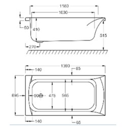 Carron Baths - Delta Carronite Bath NTH 1400 x 700mm