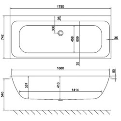 Carron Baths - Profile 5mm Double Ended Bath NTH 1750 x 750mm