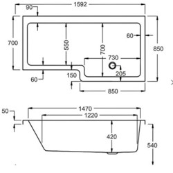 Carron Baths - Quantum Carronite Shower Bath NTH 1600 x 700-850mm RH