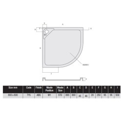 MX Shower Trays - Expressions Hidden Waste 800x800mm Low Profile Tray, 550 Rad