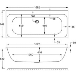 Carron Baths - Profile 5mm Double Ended Bath NTH 1700 x 750mm