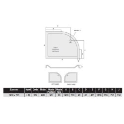 MX Shower Trays - Elements Offset 1400 x 760mm Quadrant Tray LH, 550 Radius