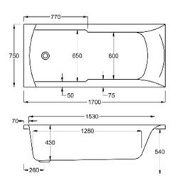Carron Baths - Index Carronite Classic Shower Bath NTH 1700 x 750mm