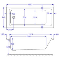 Carron Baths - Quantum Single Ended 5mm Bath NTH 1700 x 750mm