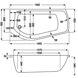 Carron Baths - Profile Carronite Shower Bath NTH LH 1500mm
