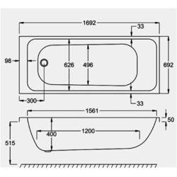 Carron Baths - Profile Carronite Single Ended Bath NTH 1700 x 700mm