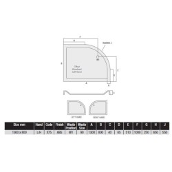 MX Shower Trays - Elements Offset 1300 x 800mm Quadrant Tray LH, 550 Radius