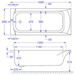 Carron Baths - Delta Carronite Bath NTH 1600 x 700mm