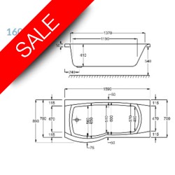 Carron Baths - Delta Carronite NTH Shower Bath 1600 x 700-800mm LH
