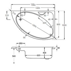 Carron Baths - Dove Carronite Offset Corner Bath NTH 1550 x 950mm LH