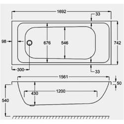 Carron Baths - Profile 5mm Single Ended Bath NTH 1700 x 750mm