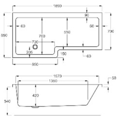 Carron Baths - Quantum Carronite Shower Bath NTH 1700 x 700-850mm LH