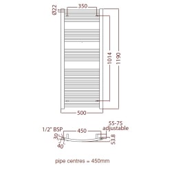 Radox - Premier Curved Towel Warmer - 1200 x 500mm