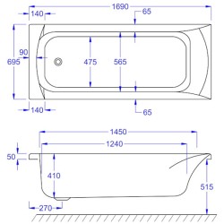 Carron Baths - Delta Carronite Bath NTH 1700 x 700mm