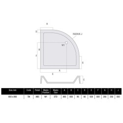 MX Shower Trays - Classic 800 x 800mm Quadrant Tray, 550 Radius