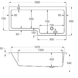 Carron Baths - Quantum Carronite Shower Bath NTH 1700 x 700-850mm RH