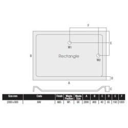 MX Shower Trays - Elements Low Profile 2000 x 800mm Rectangular Tray