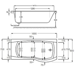 Carron Baths - Delta 5mm NTH Shower Bath 1700 x 700-800mm RH