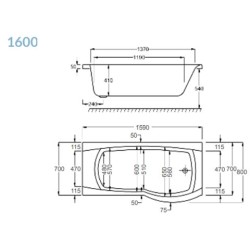Carron Baths - Delta 5mm NTH Shower Bath 1600 x 700-800mm RH