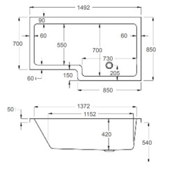 Carron Baths - Quantum 5mm Shower Bath NTH 1500 x 700-850mm RH