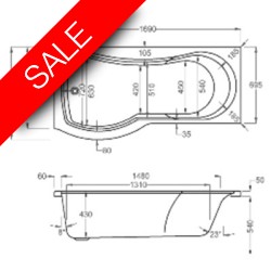 Carron Baths - Arc 5mm Shower Bath NTH 1700 x 700-850mm LH