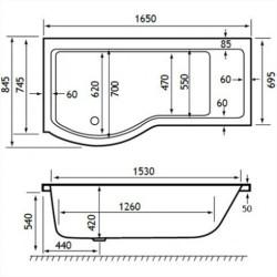 Carron Baths - Brio 1650x750mm Carronie R/H Showerbath