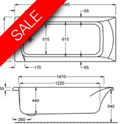 Carron Baths - Sigma Twin Grips Bath 1700 x 750mm-Carronite