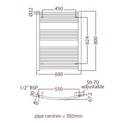 Radox - Premier Curved Towel Warmer - 800 x 600mm