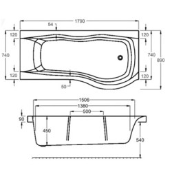 Carron Baths - Sigma Shower Bath NTH RH 1800mm