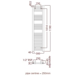 Radox - Premier Slimline Towel Warmer - 1200 x 300mm
