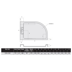 MX Shower Trays - Expressions Hidden Waste 1200x900mm Offset Quadrant Tray, LH