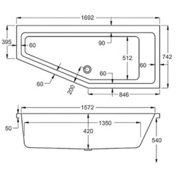 Carron Baths - Quantum Space Saver Carronite Bath NTH 1700 x 400-750mm LH