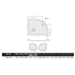 MX Shower Trays - Elements Offset 1400 x 760mm Quadrant Tray RH, 550 Radius