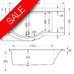 Carron Baths - Urban Carronite Shower Bath NTH LH 1500mm