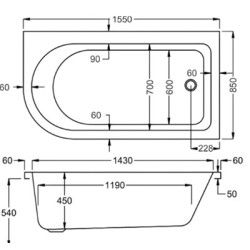 Carron Baths - Status Carronite Shower Bath 1550 x 850mm LH