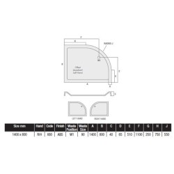 MX Shower Trays - Elements Offset 1400 x 800mm Quadrant Tray RH, 550 Radius
