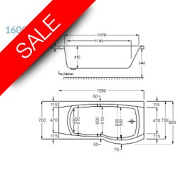 Carron Baths - Delta Carronite NTH Shower Bath 1600 x 700-800mm RH