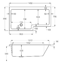 Carron Baths - Quantum Carronite Shower Bath NTH 1500 x 700-850mm LH