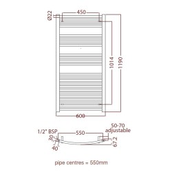 Radox - Premier Curved Towel Warmer - 1200 x 600mm
