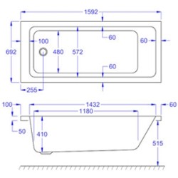Carron Baths - Quantum Single Ended Carronite Bath NTH 1600 x 700mm