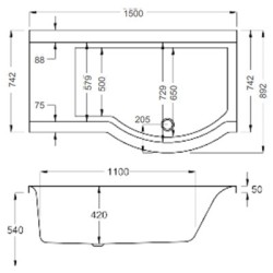 Carron Baths - Urban Carronite Shower Bath NTH RH 1500mm